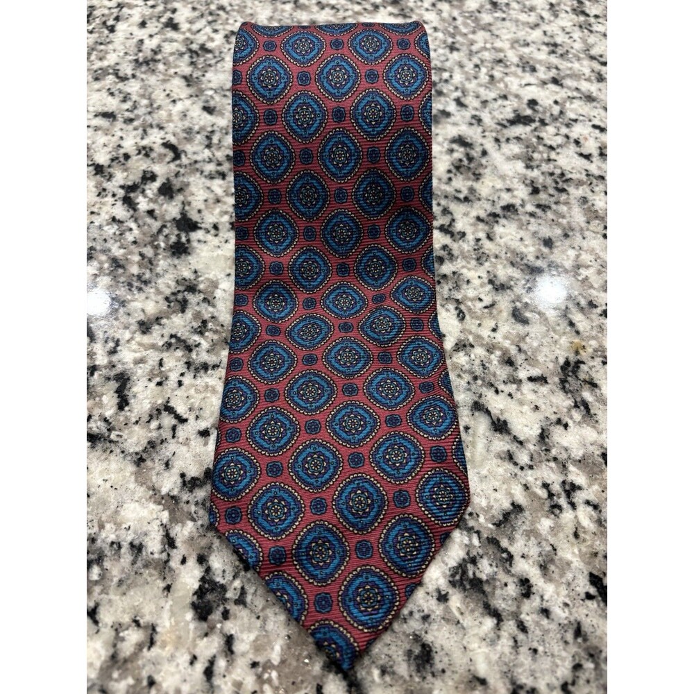 Rooster West End Silk Tie Red Navy Geometric Vintage